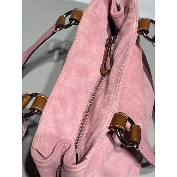 VTG Coach Suede Soho Double Buckle Flap Shoulder Bag Pink Tote Large Satchel Y2K - Picture 7 of 16